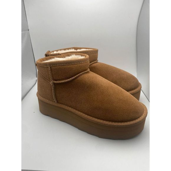 CUSHIONAIRE Women's COZY Genuine Suede pull on platform boot, Chestnut 8 - Picture 1 of 6